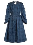 Matchesfashion.com Roksanda - Tora Satin Yoke Cotton Blend Seersucker Dress - Womens - Blue