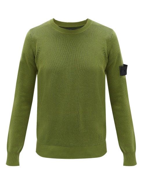 Matchesfashion.com Stone Island Shadow Project - Logo-patch Plated-knit Cotton Sweater - Mens - Green