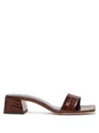 Matchesfashion.com By Far - Courtney Square Toe Crocodile Effect Leather Mules - Womens - Dark Brown