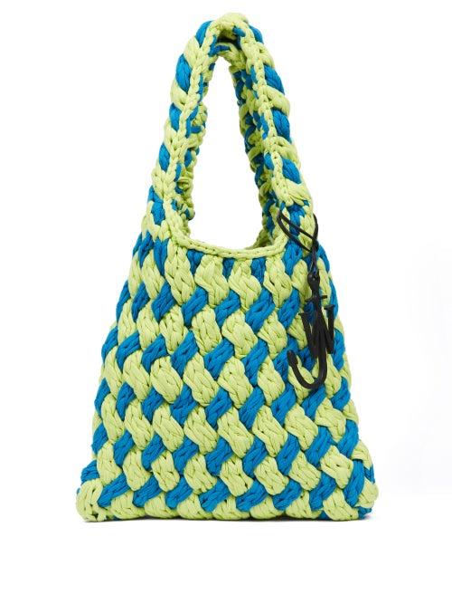 Jw Anderson - Logo-charm Knitted Tote Bag - Womens - Green Multi