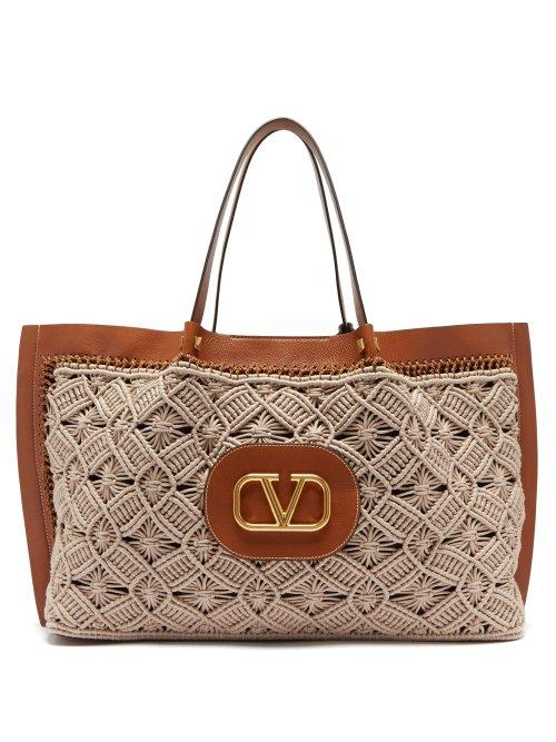 Matchesfashion.com Valentino - Go Logo Escape Macram And Leather Tote Bag - Womens - Tan Multi