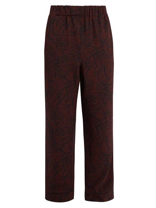 Matchesfashion.com Raey - Squiggle Print Silk Crepe Pyjama Trousers - Mens - Burgundy Print