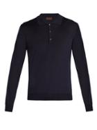 Matchesfashion.com Altea - Merino Wool And Silk Blend Polo Shirt - Mens - Navy
