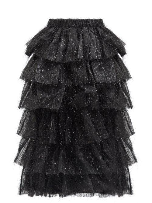 Vaquera - Beast Tiered Metallic-fringe Voile Skirt - Womens - Black
