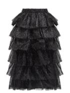 Vaquera - Beast Tiered Metallic-fringe Voile Skirt - Womens - Black