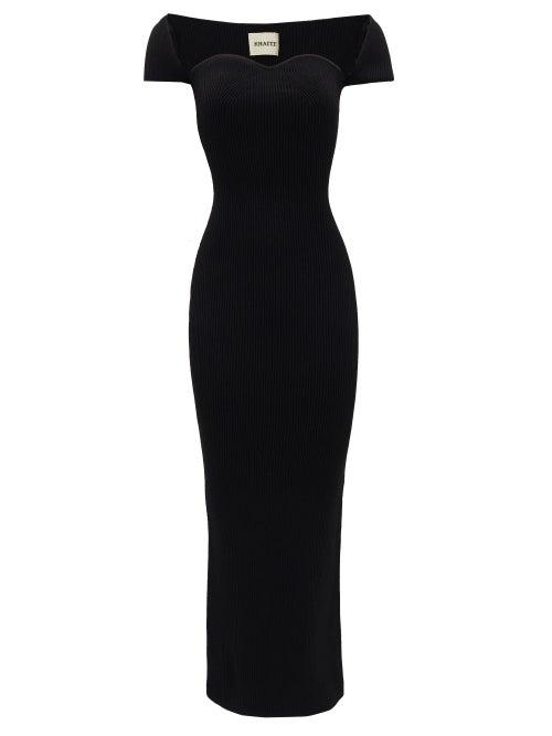 Matchesfashion.com Khaite - Allegra Sweetheart-neckline Rib-knitted Dress - Womens - Black