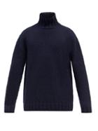 Mens Rtw Raey - Funnel-neck Slubbed Wool Sweater - Mens - Navy