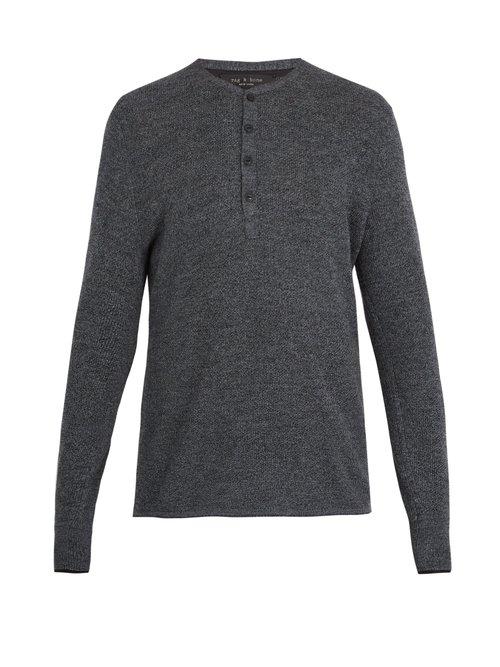 Matchesfashion.com Rag & Bone - Giles Ribbed Knit Wool Henley Top - Mens - Charcoal