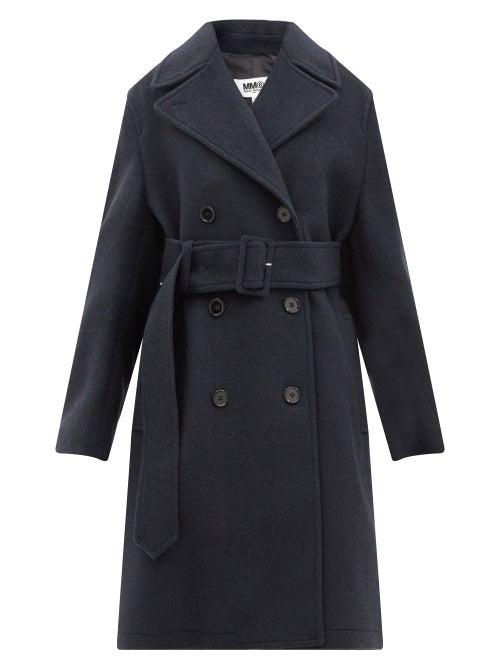Ladies Rtw Mm6 Maison Margiela - Belted Double-breasted Wool-blend Coat - Womens - Navy