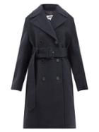 Ladies Rtw Mm6 Maison Margiela - Belted Double-breasted Wool-blend Coat - Womens - Navy