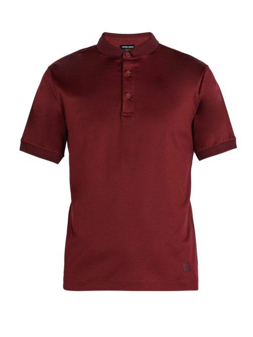 Matchesfashion.com Giorgio Armani - Piqu Collar Cotton Jersey Polo Shirt - Mens - Burgundy