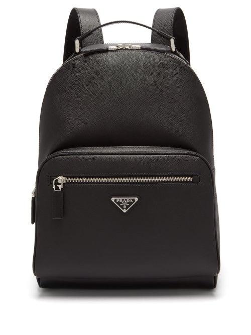 Matchesfashion.com Prada - Logo Plaque Saffiano Leather Backpack - Mens - Black