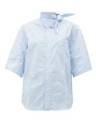 Matchesfashion.com Toga - Tie Neck Cotton Shirt - Womens - Light Blue
