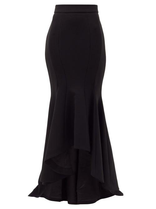 Matchesfashion.com Alexandre Vauthier - High-rise Fluted-hem Crepe Maxi Skirt - Womens - Black