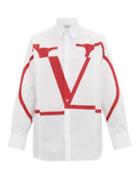 Matchesfashion.com Valentino - V Logo Cotton Poplin Shirt - Mens - White
