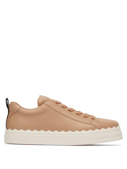 Matchesfashion.com Chlo - Lauren Scalloped Edge Leather Trainers - Womens - Nude