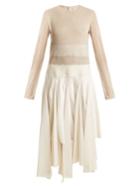 Loewe Contrast-panel Linen And Satin Dress