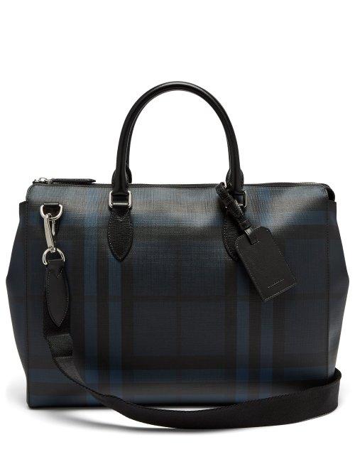 Matchesfashion.com Burberry - London Check Leather Tote - Mens - Black Navy