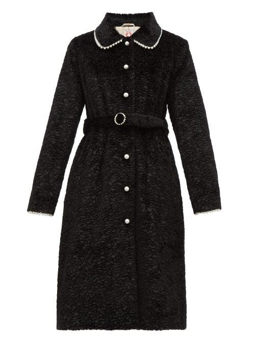 Matchesfashion.com Shrimps - Pegasus Pearl Embellished Faux Fur Coat - Womens - Black