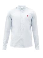 Matchesfashion.com Ami - Logo-embroidered Striped Cotton-poplin Shirt - Mens - Blue White