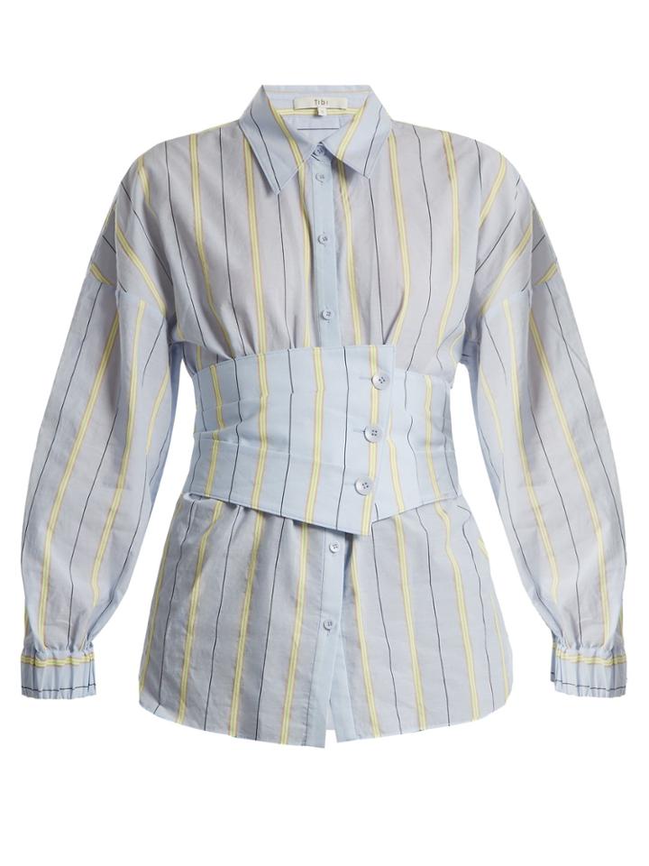 Tibi Corset-detail Striped Cotton-blend Shirt