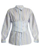 Tibi Corset-detail Striped Cotton-blend Shirt