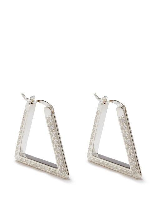 Bottega Veneta - Sterling Silver Crystal Triangle Hoop Earrings - Womens - Crystal