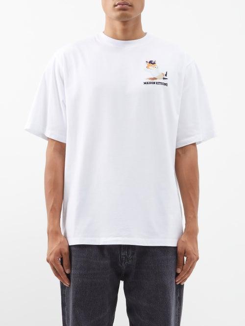 Maison Kitsun - Dressed Fox-embroidery Cotton-jersey T-shirt - Mens - White
