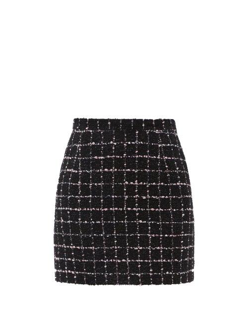 Matchesfashion.com Alessandra Rich - Checked Cotton-blend Boucl Mini Skirt - Womens - Black Blue