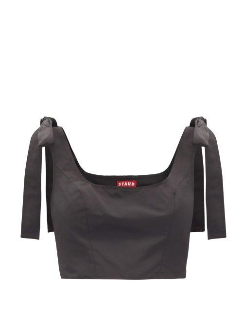 Matchesfashion.com Staud - Rogan Bow-tied Cotton-blend Cropped Top - Womens - Black