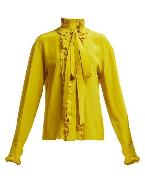 Matchesfashion.com Haider Ackermann - Sophora Ruffled Tie Neck Silk Blouse - Womens - Yellow
