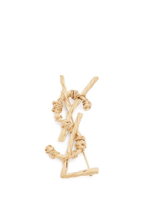 Matchesfashion.com Saint Laurent - Opyum Monogram Brooch - Womens - Gold