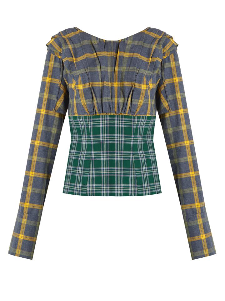 Natasha Zinko Plaid Pleated Cotton Top