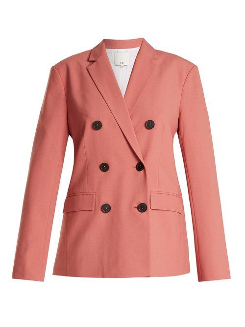 Matchesfashion.com Tibi - Double Breasted Twill Blazer - Womens - Pink