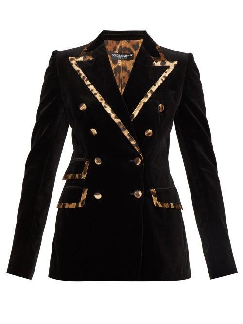 Matchesfashion.com Dolce & Gabbana - Leopard Trimmed Velvet Tailored Jacket - Womens - Black