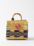 Heimat Atlantica - Chacha Mini Porcelain Heart Rattan Basket Bag - Womens - Blue Multi