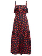 Matchesfashion.com Borgo De Nor - Florence Ruffled Polka-dot Cotton Midi Dress - Womens - Red Navy