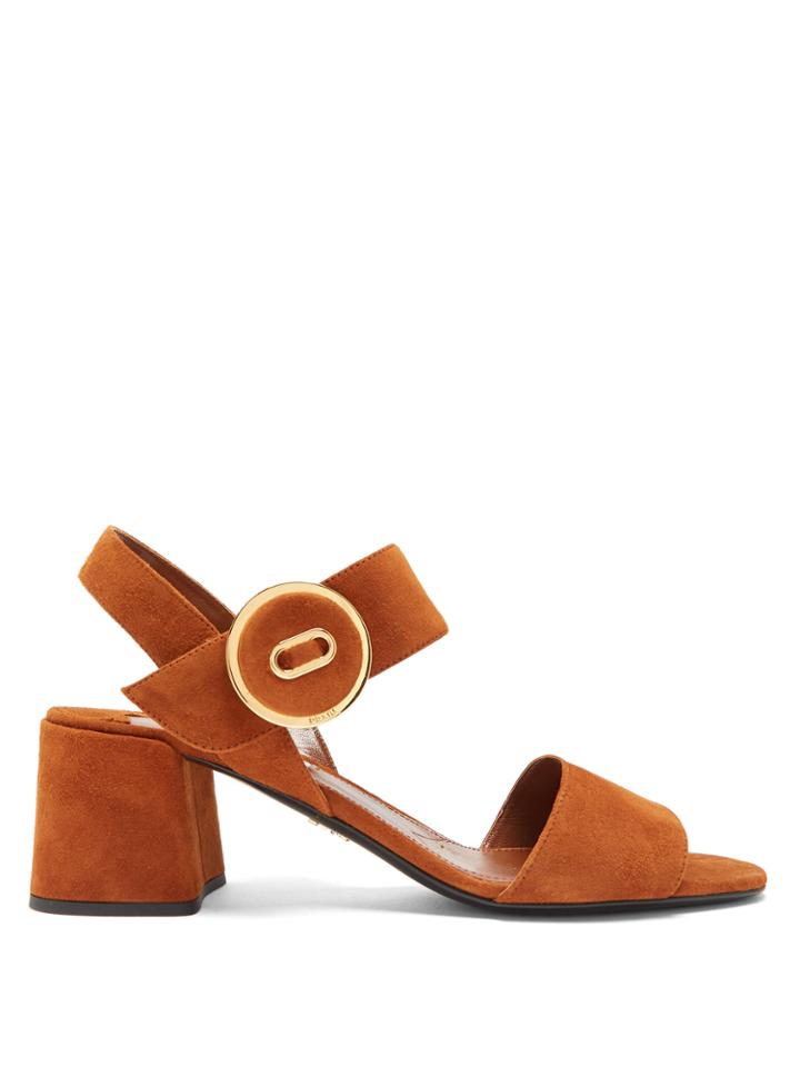 Prada Button-buckle Suede Sandals