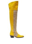 Matchesfashion.com Matty Bovan - Oscar Over The Knee Leather Boots - Womens - Beige Multi