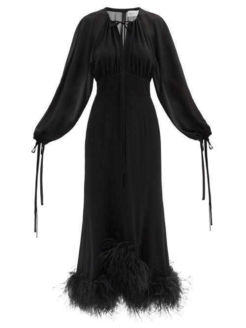 16arlington - Davies Feather-trim Georgette Dress - Womens - Black