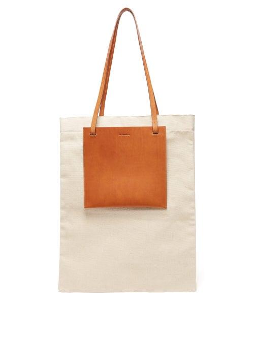 Matchesfashion.com Jil Sander - Slip-pocket Leather And Canvas Tote Bag - Mens - Cream