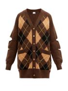 Matchesfashion.com Burberry - Agnese Cutout Argyle-check Wool-blend Cardigan - Womens - Brown Multi