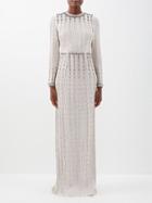Erdem - Malvina Crystal And Stud-embellished Pliss Gown - Womens - Silver