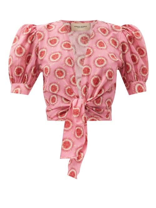 Matchesfashion.com Adriana Degreas - Exotic Passion Floral-print Cotton-poplin Crop Top - Womens - Pink Print