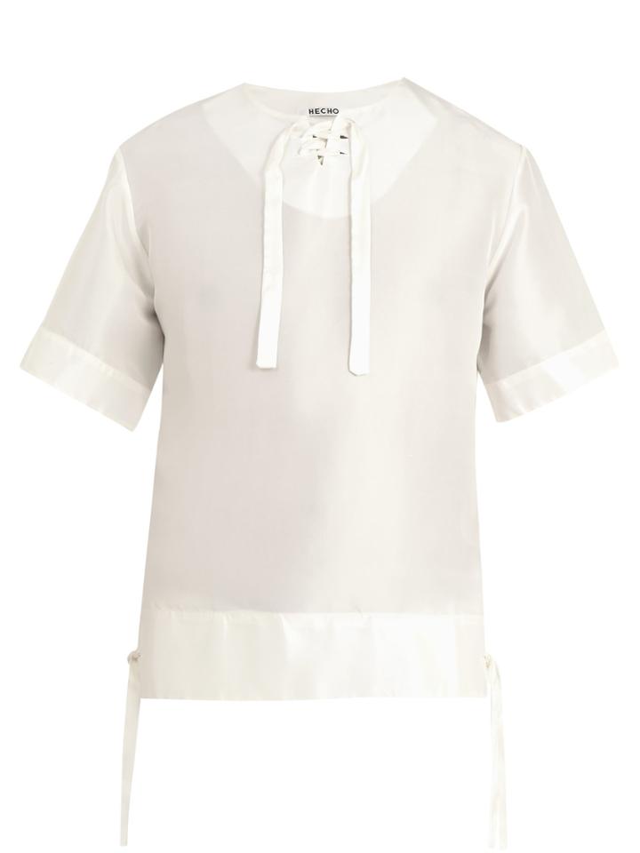 Hecho Tie-neck Silk Tunic Shirt
