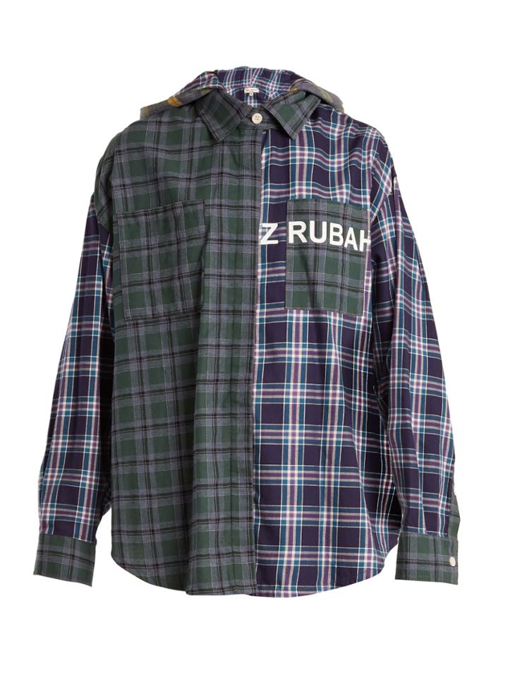 Natasha Zinko Oversized Checked Cotton Hooded Shirt