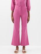Casa Raki - Dalia Cupro Flared-leg Trousers - Womens - Magenta
