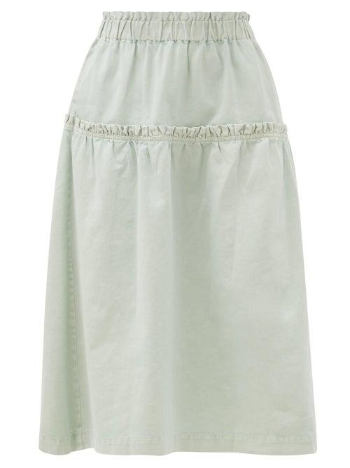 Matchesfashion.com Sea - Hildur Acid-wash Cotton Midi Skirt - Womens - Light Blue