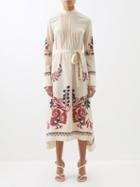 La Doublej - Le Marais Place-print Silk Midi Dress - Womens - Cream Multi