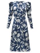 Matchesfashion.com Johanna Ortiz - Wild Blue Botanical-print Silk-charmeuse Dress - Womens - Navy Multi